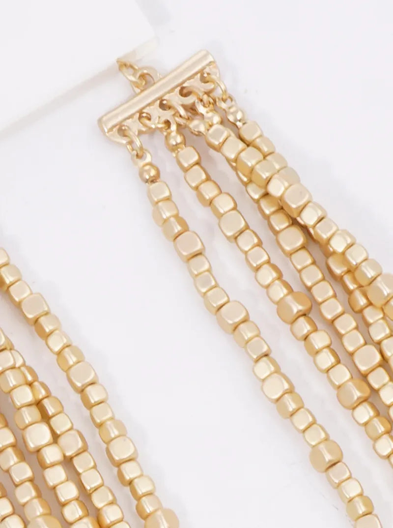 Metallic Beaded Multi Strand Layered Necklace