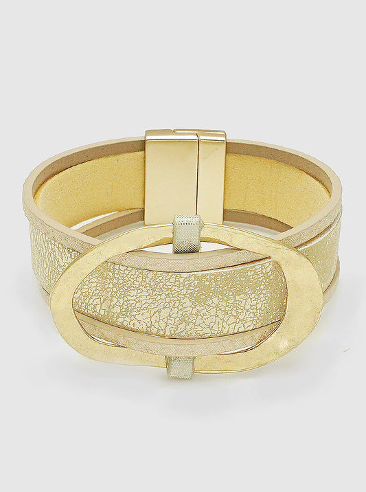 Metallic Leatherette Magnetic Closure Bracelet