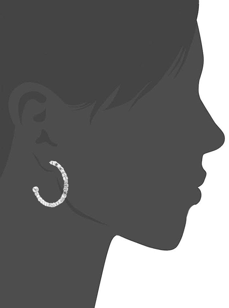 Metallic Square Beaded Lightweight Wire Open Hoop Earrings