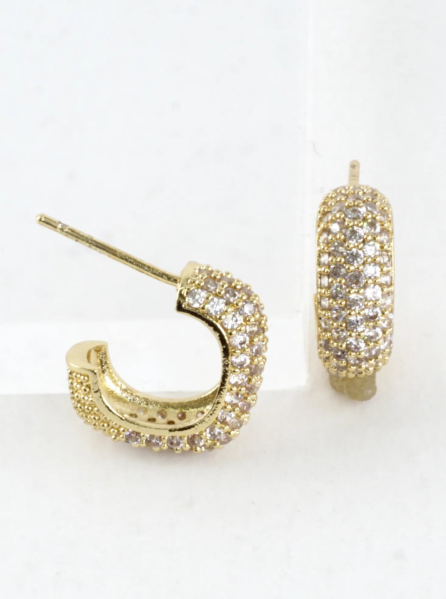 Micro Pave Brass CZ Rectangular Hoop Earrings