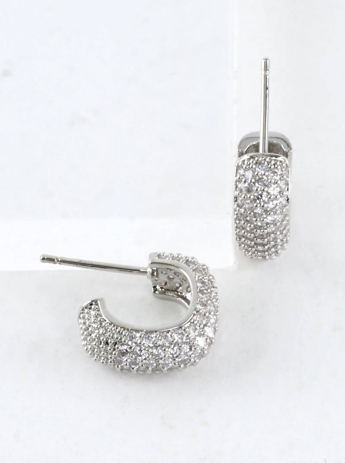 Micro Pave Brass CZ Rectangular Hoop Earrings