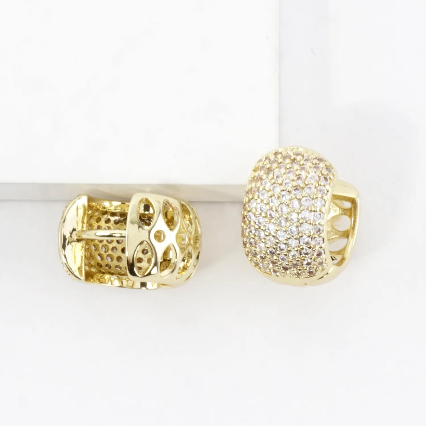 Micro Pave Brass Chubby Huggie Clicker Earrings