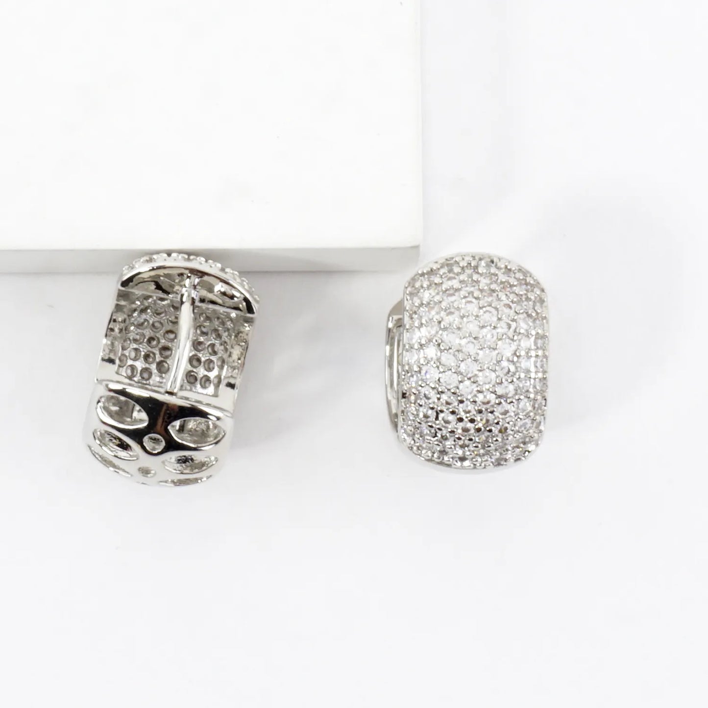 Micro Pave Brass Chubby Huggie Clicker Earrings