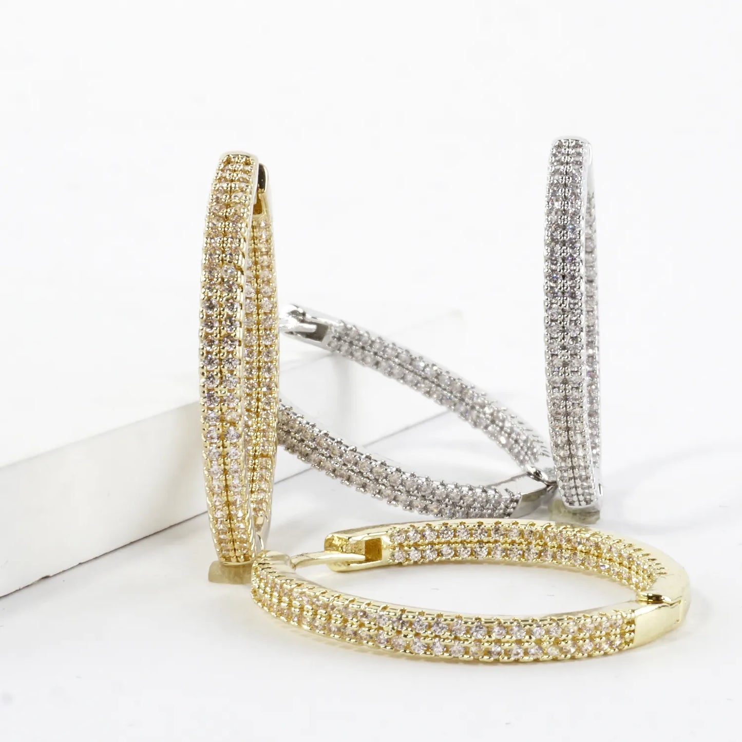 Micro Pave Brass Inside-Out 1.25 Inch Hoop Earring