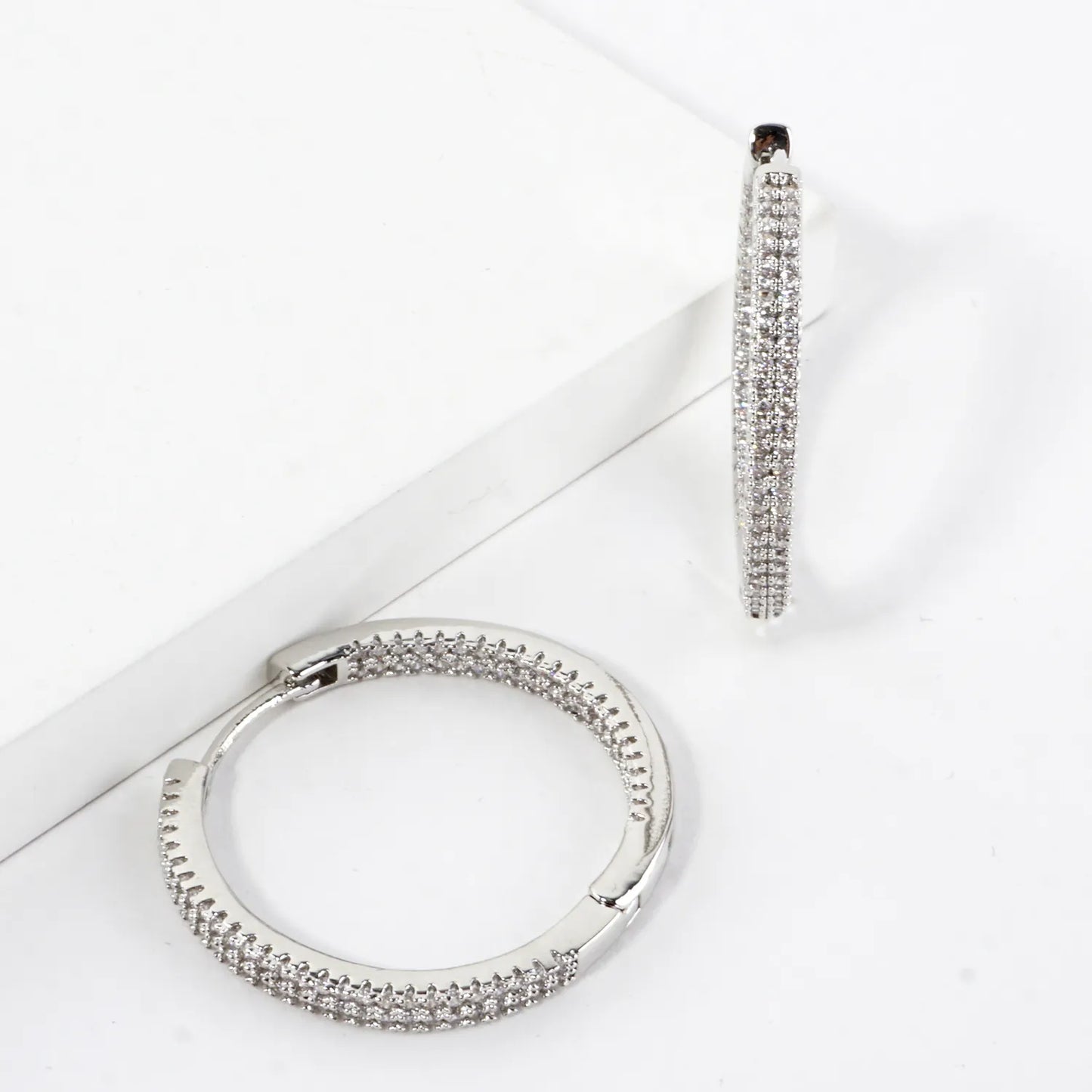 Micro Pave Brass Inside-Out 1.25 Inch Hoop Earring