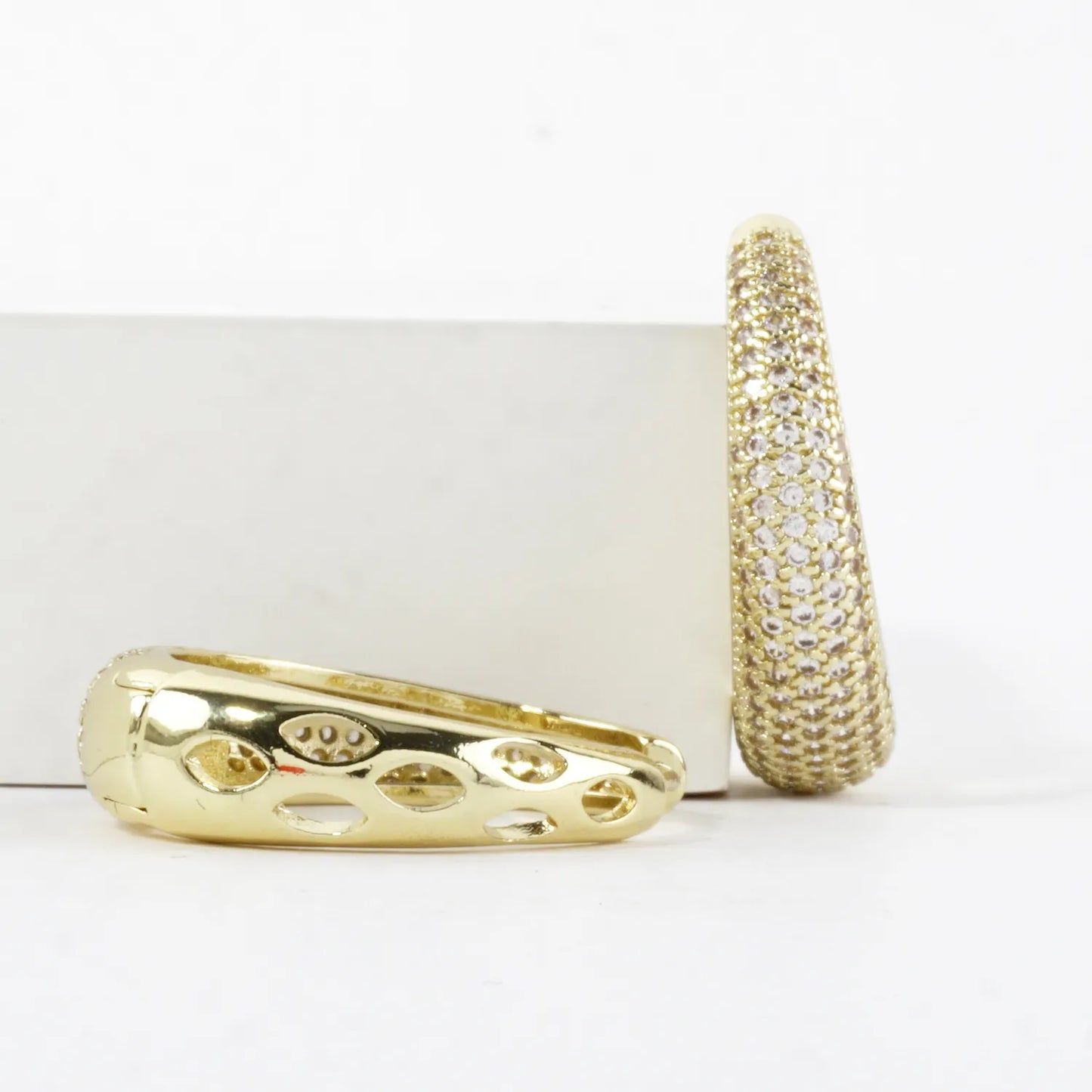 Micro Pave Brass Oval 1.25 Inch Hoop Earrings