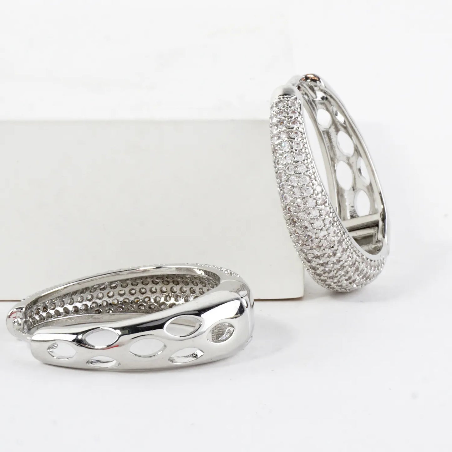 Micro Pave Brass Oval 1.25 Inch Hoop Earrings