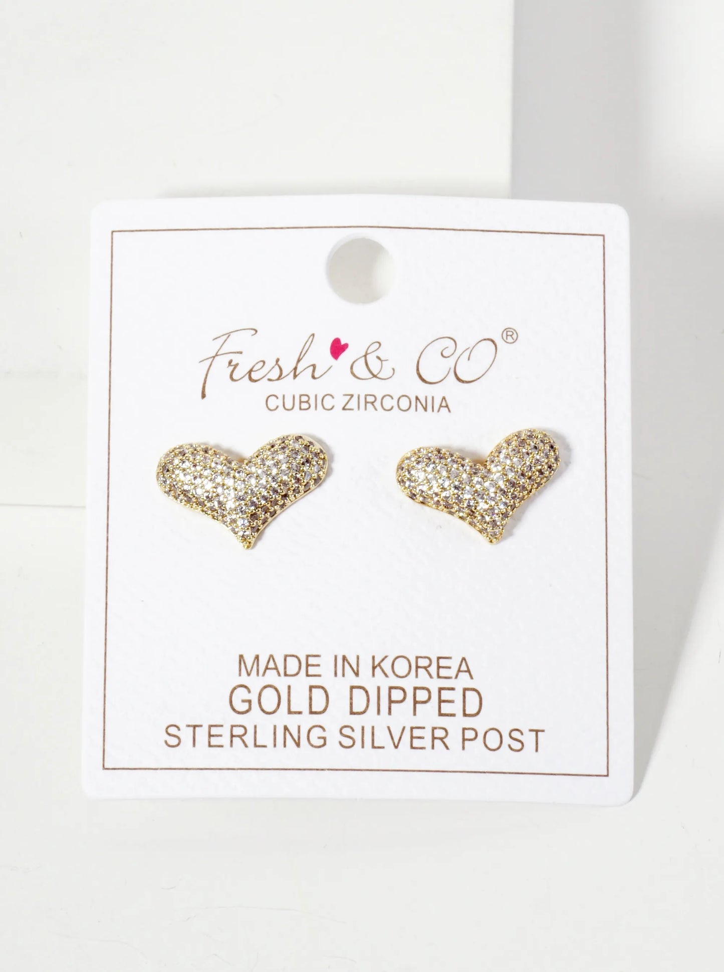 Micro-Pave-Set CZ Puffy Heart 18K-Gold-Dipped Stud Earrings