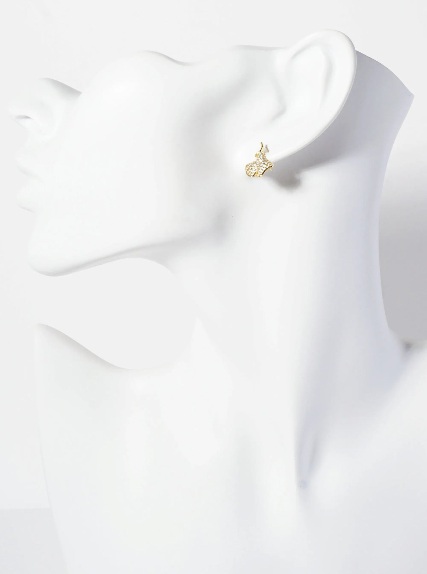 Micro-Pave-Set Cubic-Zirconia 13mm Ginkgo Leaf 18K-Gold-Dipped Stud Earrings