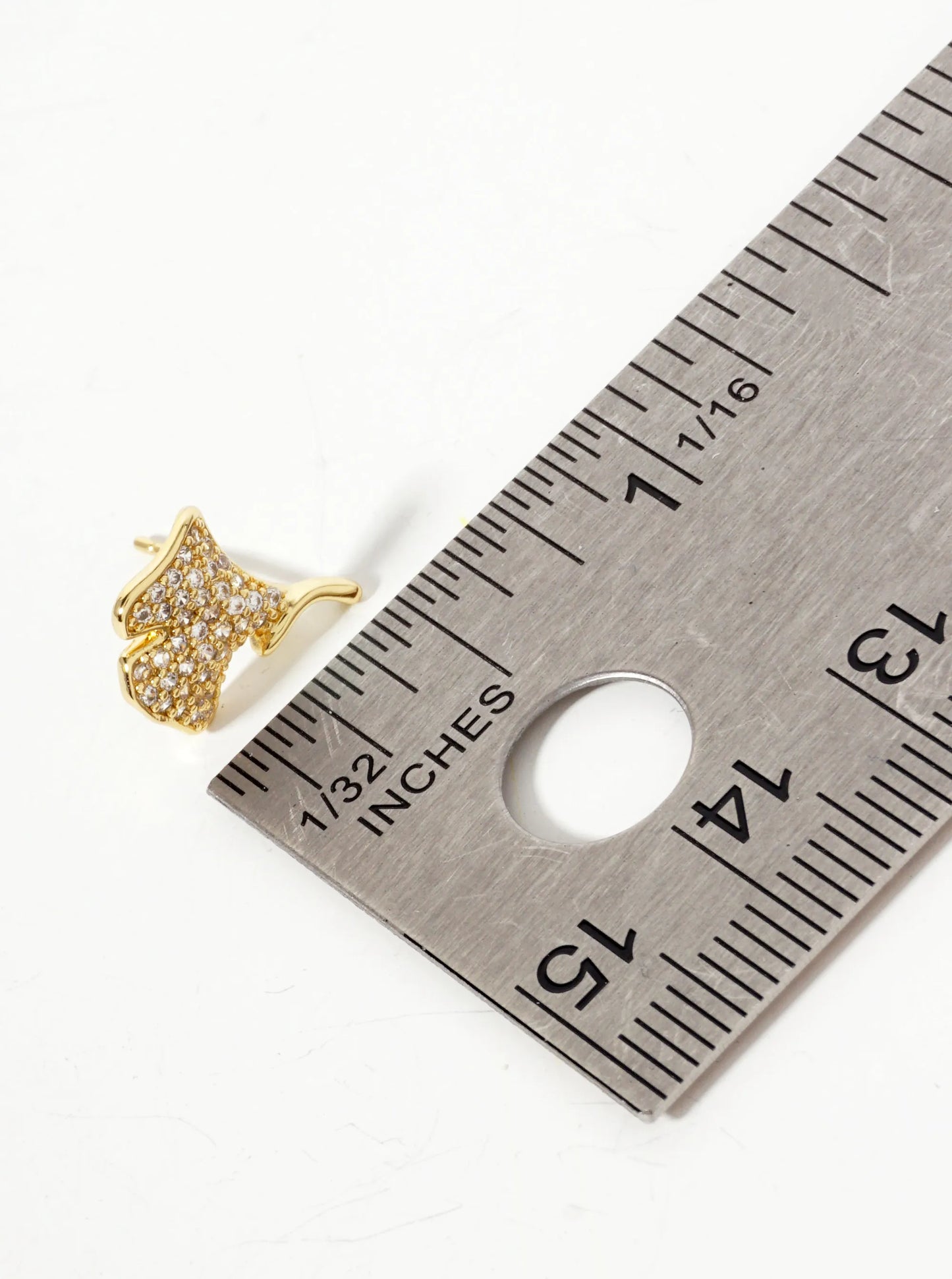Micro-Pave-Set Cubic-Zirconia 13mm Ginkgo Leaf 18K-Gold-Dipped Stud Earrings