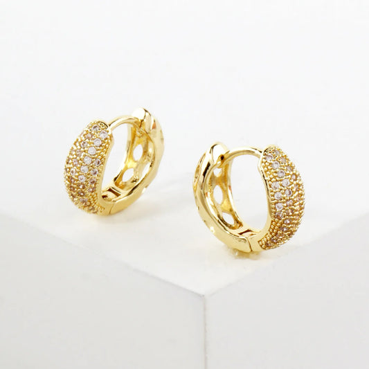 Micro Pave-Set Cubic-Zirconia 13mm Gold-Dipped Brass Minimalist Huggie Hoop Earrings