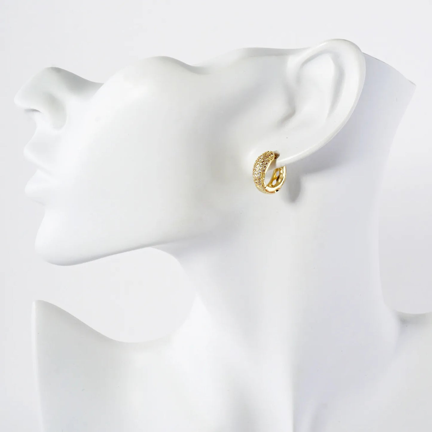 Micro Pave-Set Cubic-Zirconia 13mm Gold-Dipped Brass Minimalist Huggie Hoop Earrings