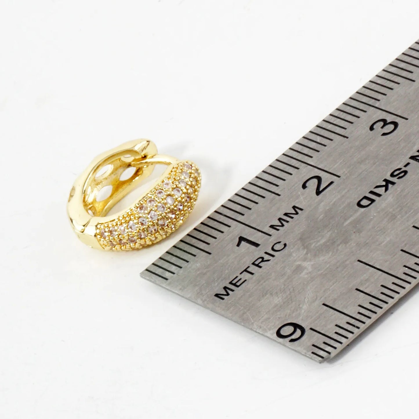 Micro Pave-Set Cubic-Zirconia 13mm Gold-Dipped Brass Minimalist Huggie Hoop Earrings