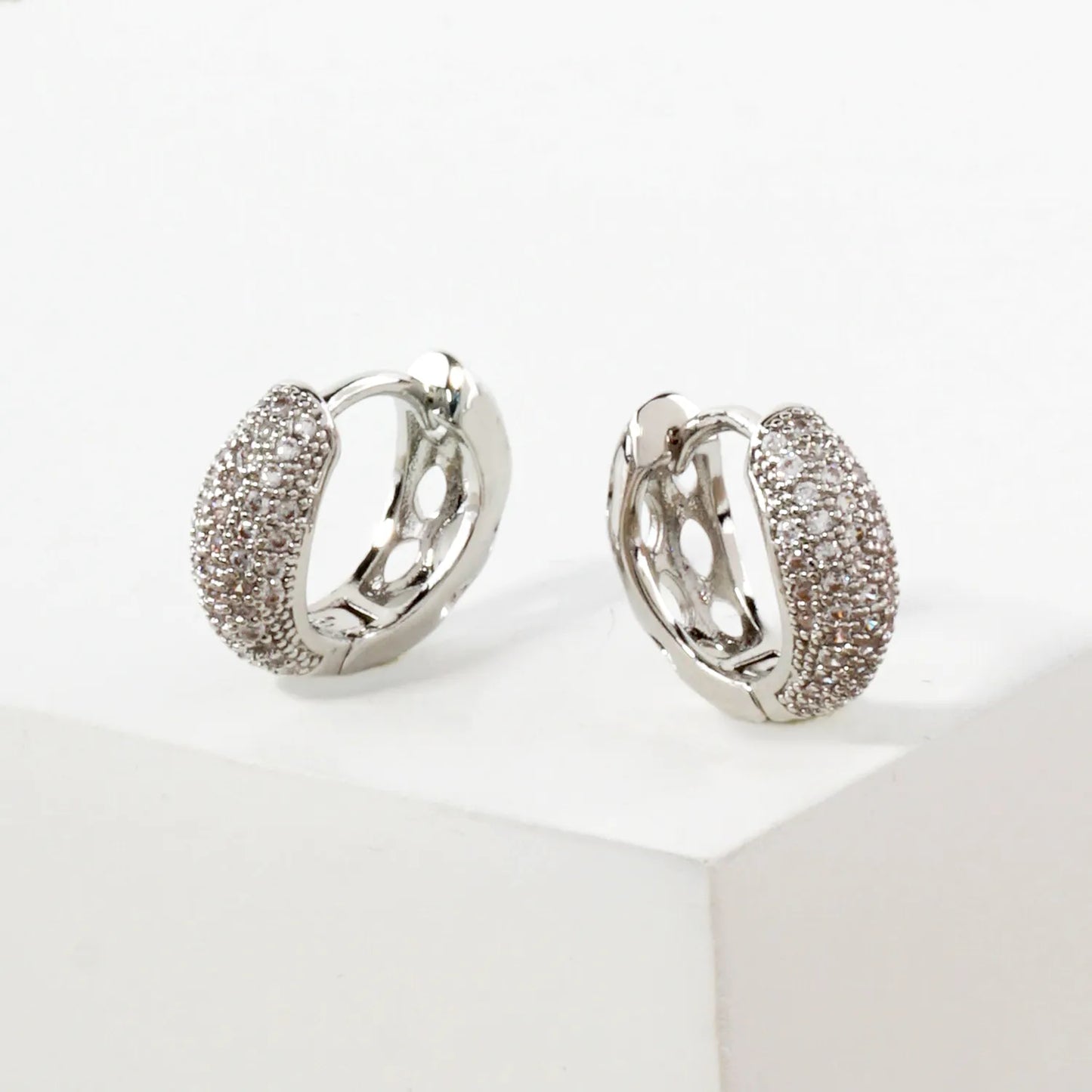 Micro Pave-Set Cubic-Zirconia 13mm Gold-Dipped Brass Minimalist Huggie Hoop Earrings