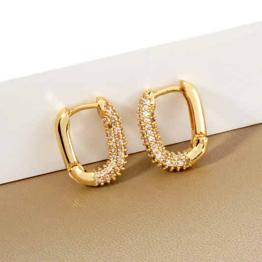 Micro Pave-Set Cubic-Zirconia 15mm Gold-Dipped Brass Minimalist Huggie Hoop Earrings