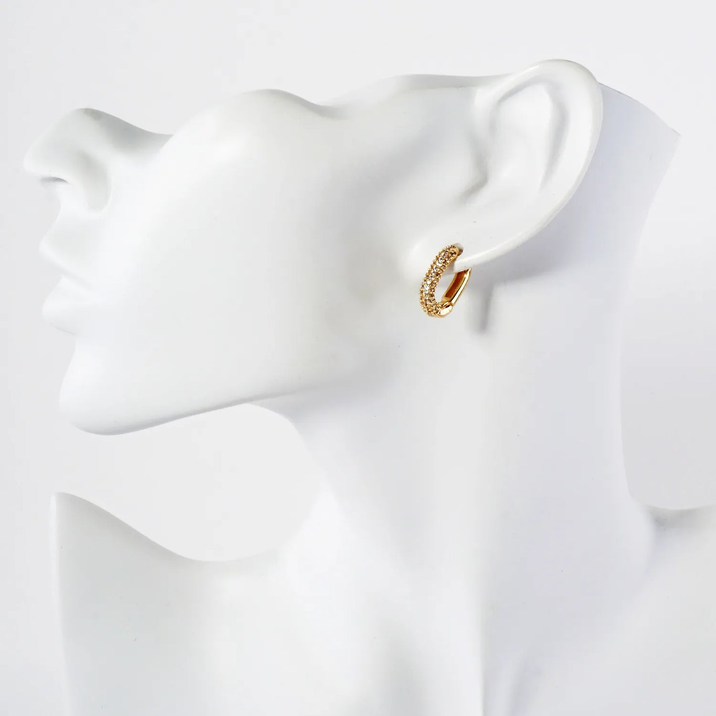 Micro Pave-Set Cubic-Zirconia 15mm Gold-Dipped Brass Minimalist Huggie Hoop Earrings