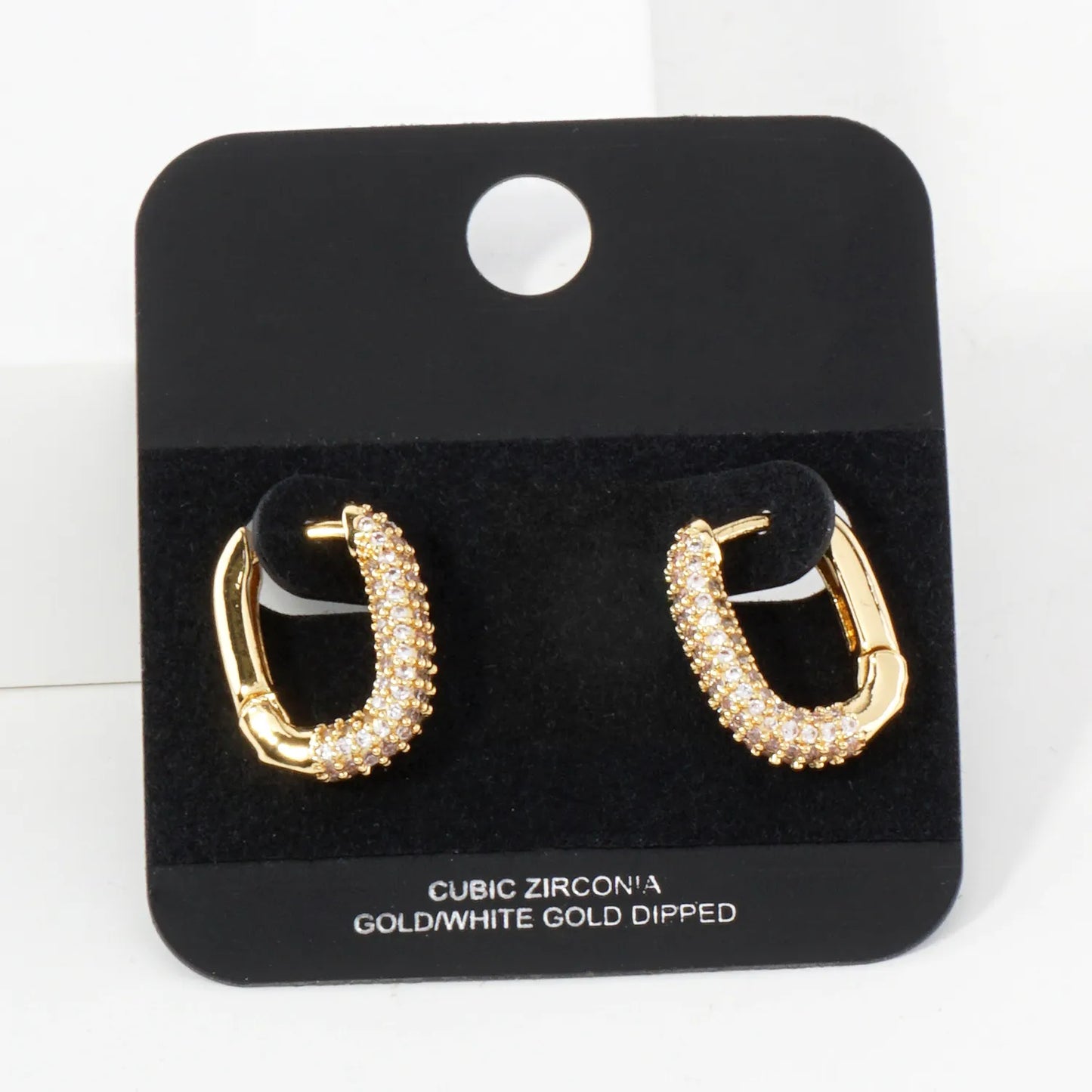 Micro Pave-Set Cubic-Zirconia 15mm Gold-Dipped Brass Minimalist Huggie Hoop Earrings