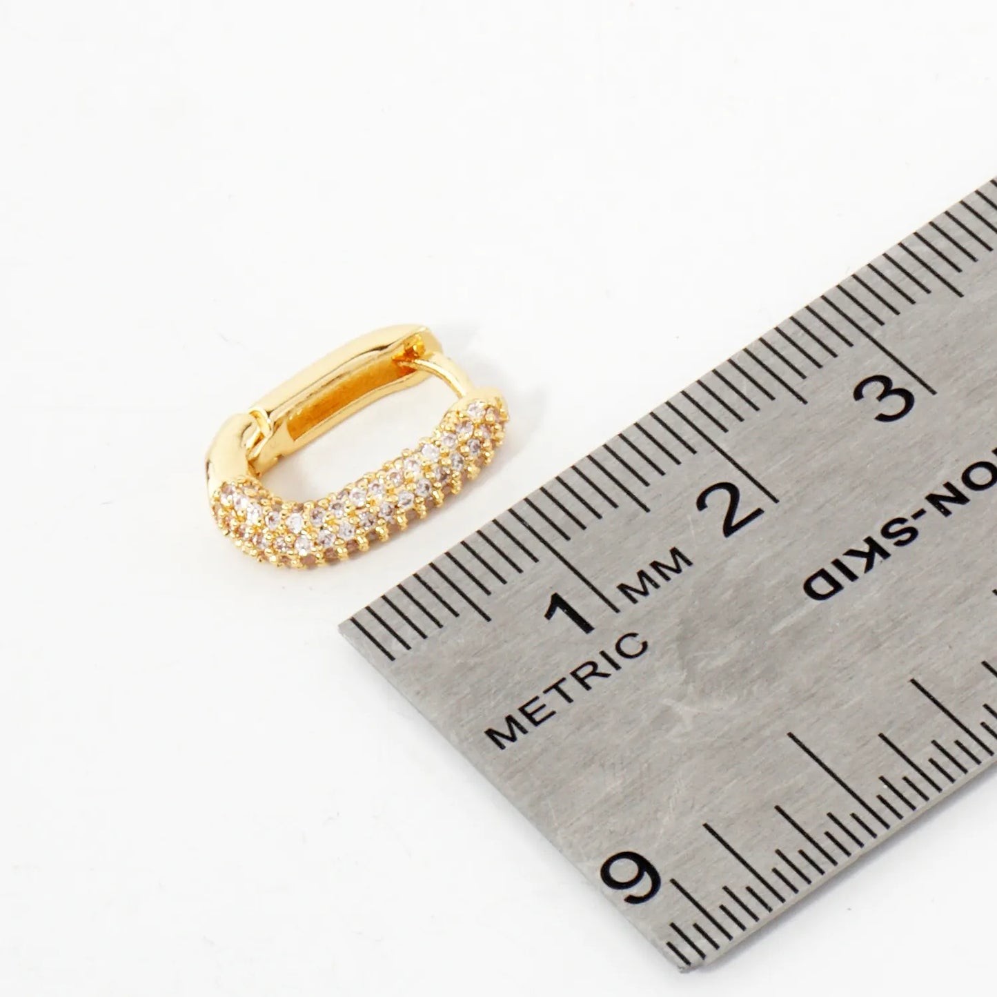 Micro Pave-Set Cubic-Zirconia 15mm Gold-Dipped Brass Minimalist Huggie Hoop Earrings