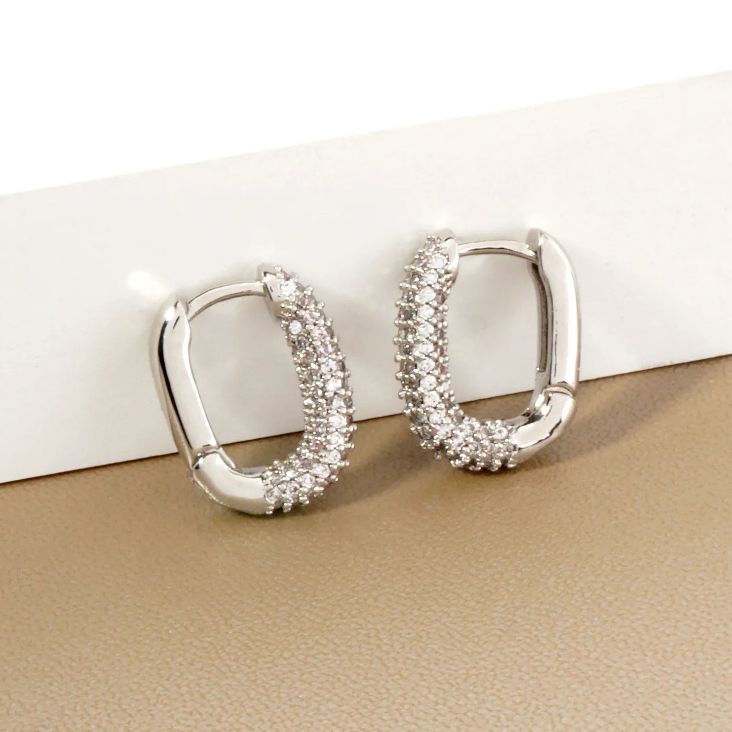 Micro Pave-Set Cubic-Zirconia 15mm Gold-Dipped Brass Minimalist Huggie Hoop Earrings