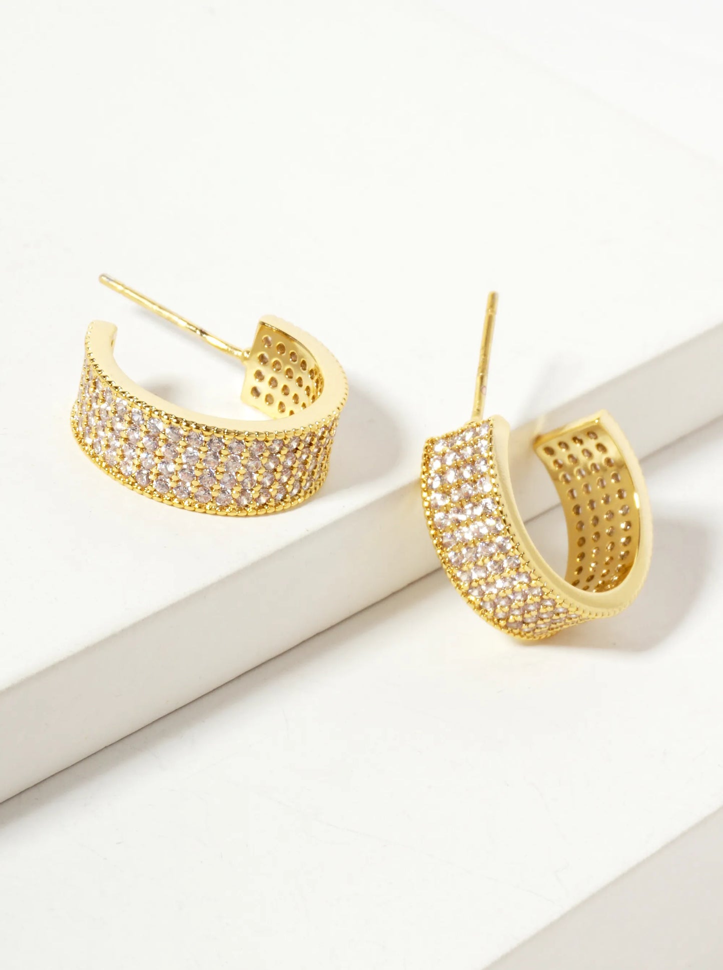 Micro-Pave-Set Cubic-Zirconia 16mm 18K-Gold-Dipped Open Hoop Earrings