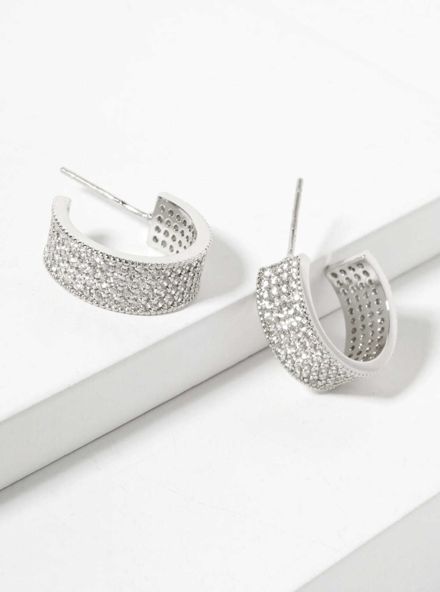 Micro-Pave-Set Cubic-Zirconia 16mm 18K-Gold-Dipped Open Hoop Earrings