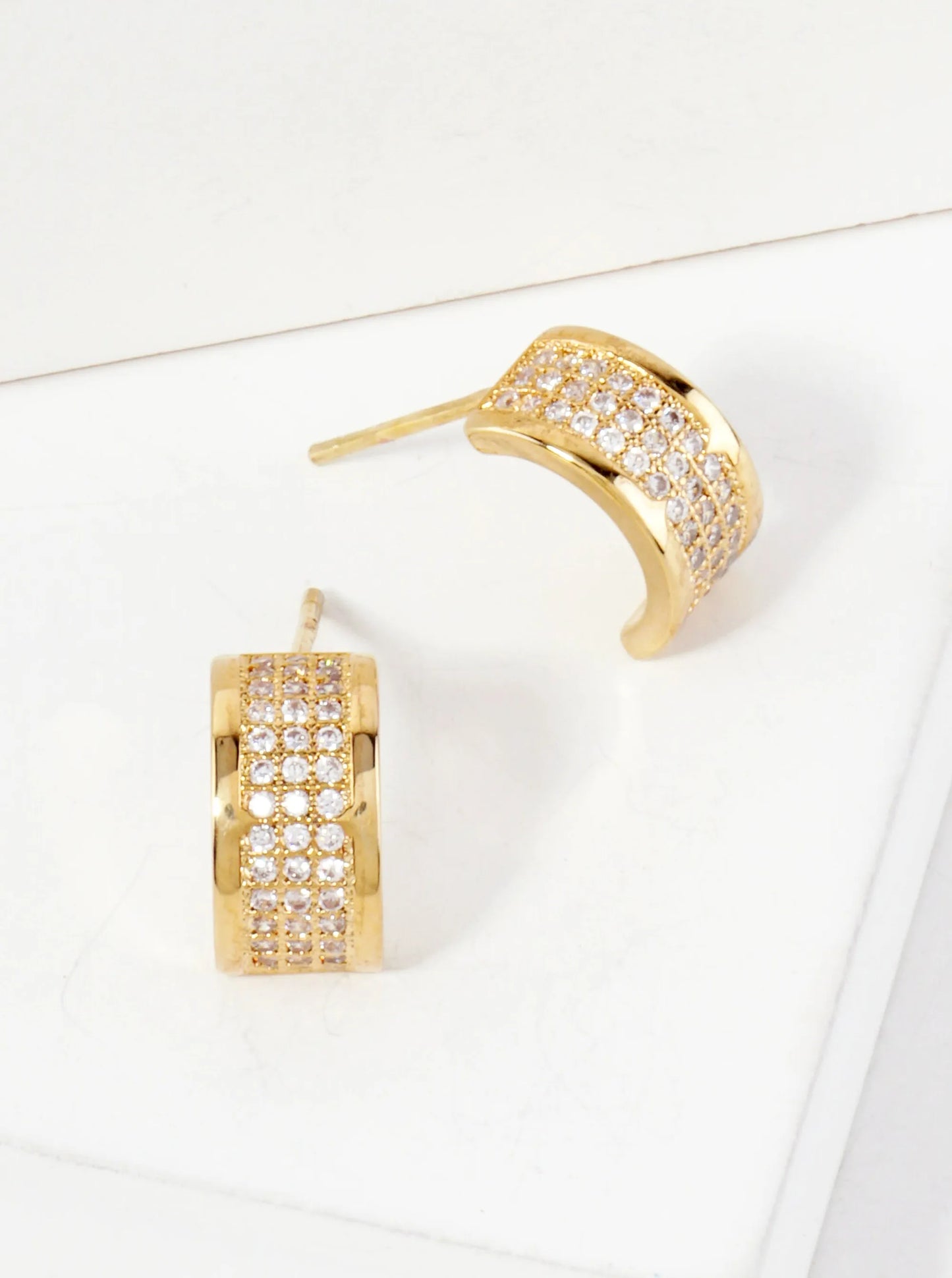 Micro-Pave-Set Cubic-Zirconia 18K-Gold-Dipped 11mm Half Hoop Earrings