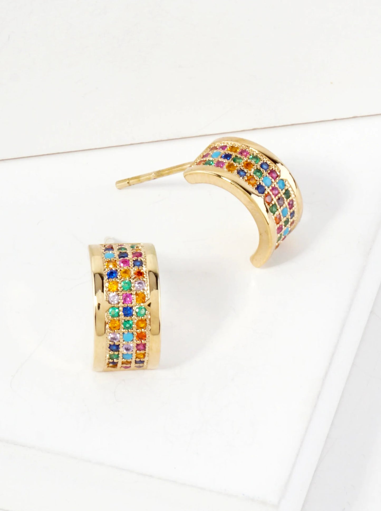 Micro-Pave-Set Cubic-Zirconia 18K-Gold-Dipped 11mm Half Hoop Earrings