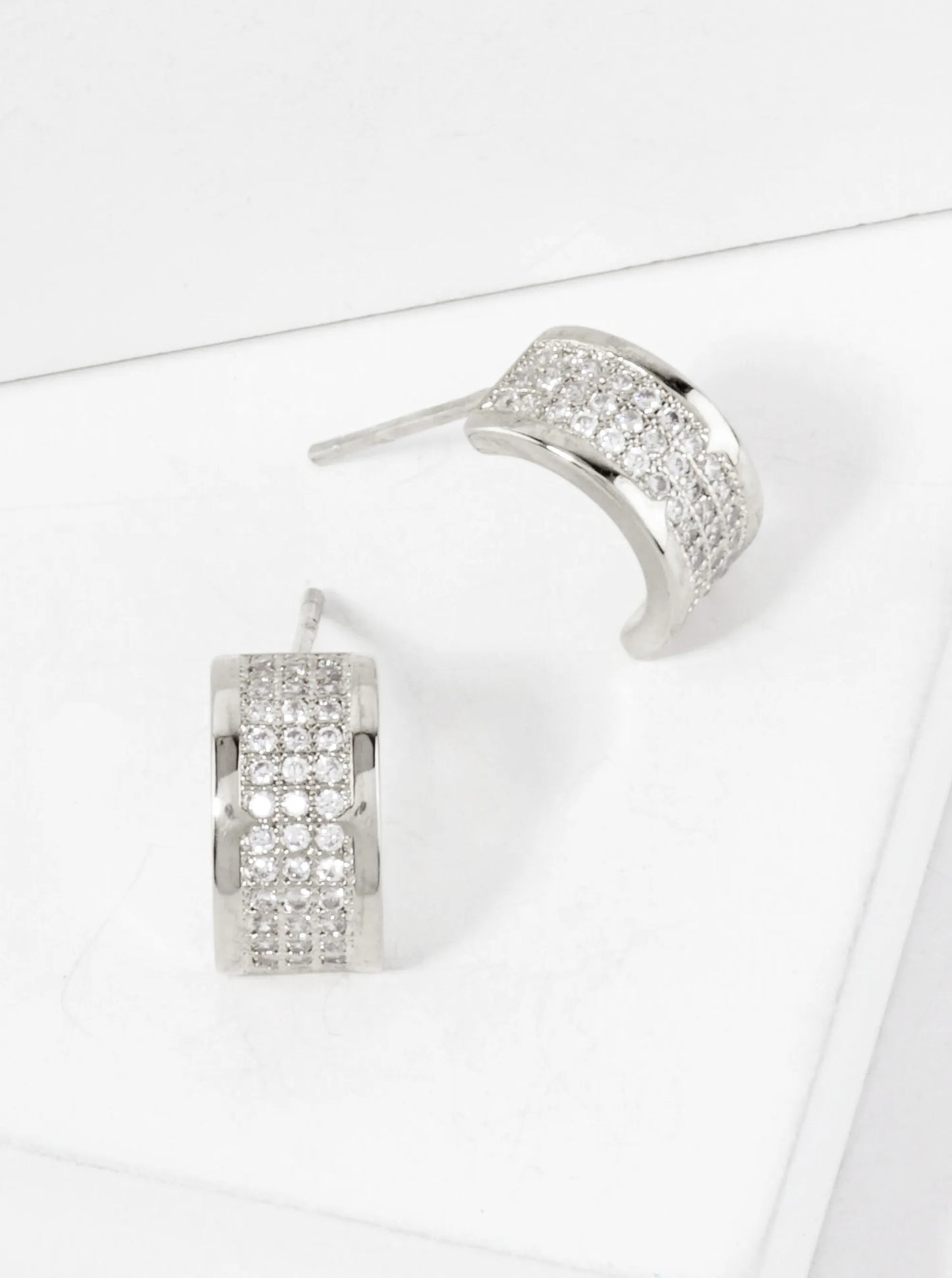 Micro-Pave-Set Cubic-Zirconia 18K-Gold-Dipped 11mm Half Hoop Earrings