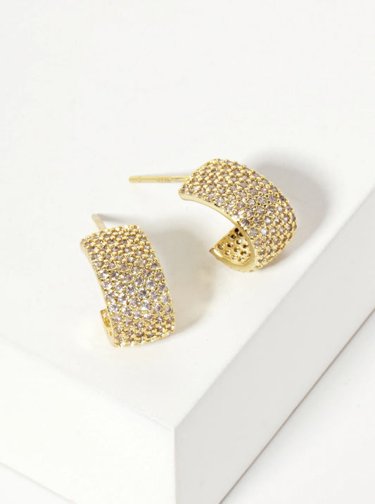 Micro-Pave-Set Cubic-Zirconia 18K-Gold-Dipped 12mm Open Huggie Hoop Earrings