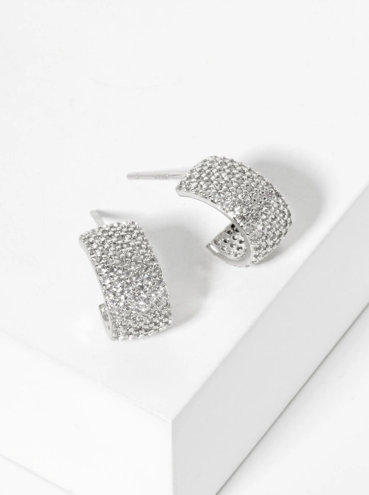 Micro-Pave-Set Cubic-Zirconia 18K-Gold-Dipped 12mm Open Huggie Hoop Earrings