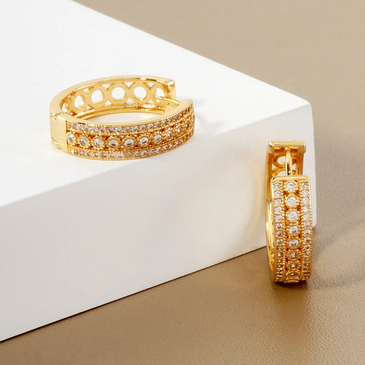Micro Pave-Set Cubic-Zirconia 20mm Filigree Gold-Dipped Brass 20mm Hinged Hoop Earrings
