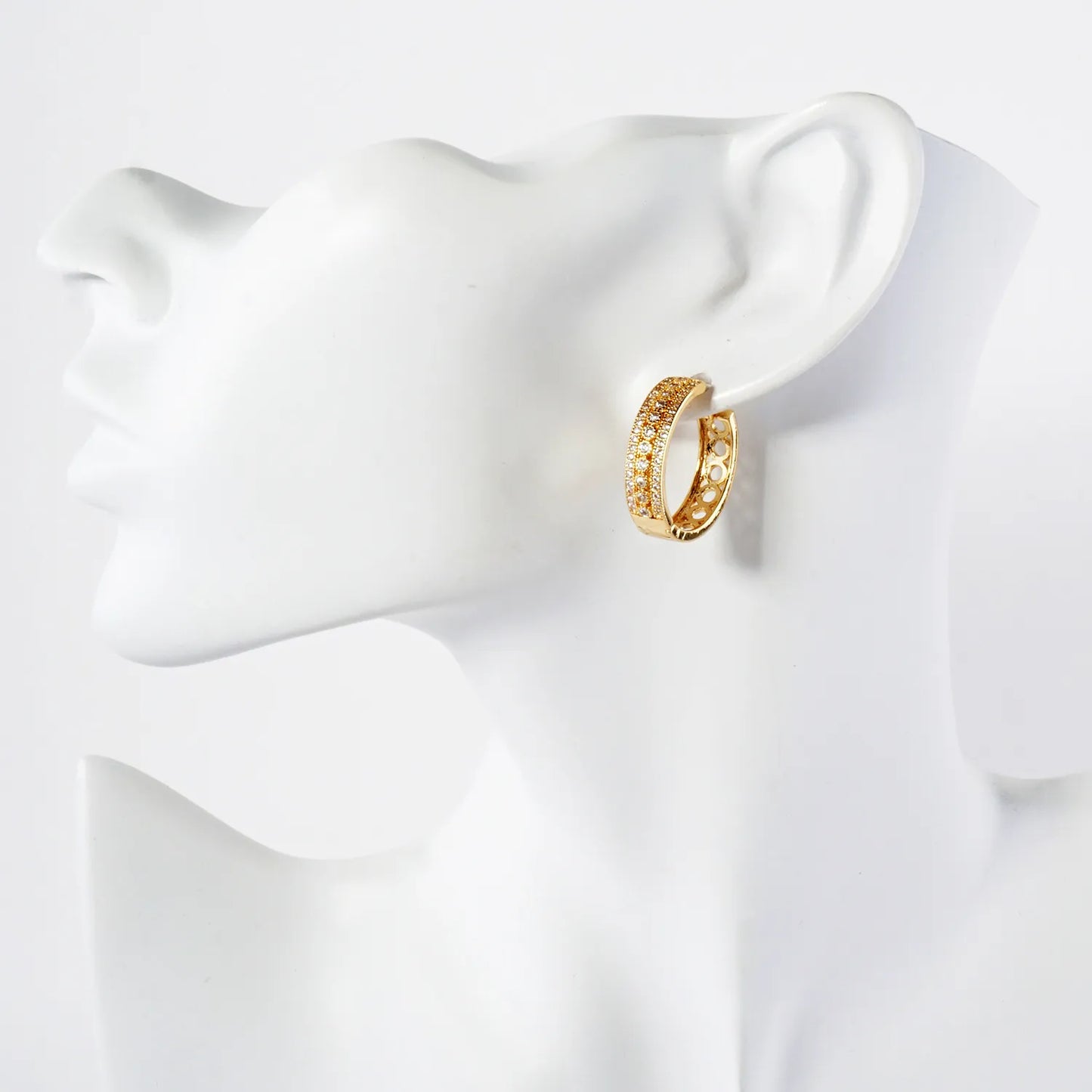 Micro Pave-Set Cubic-Zirconia 20mm Filigree Gold-Dipped Brass 20mm Hinged Hoop Earrings