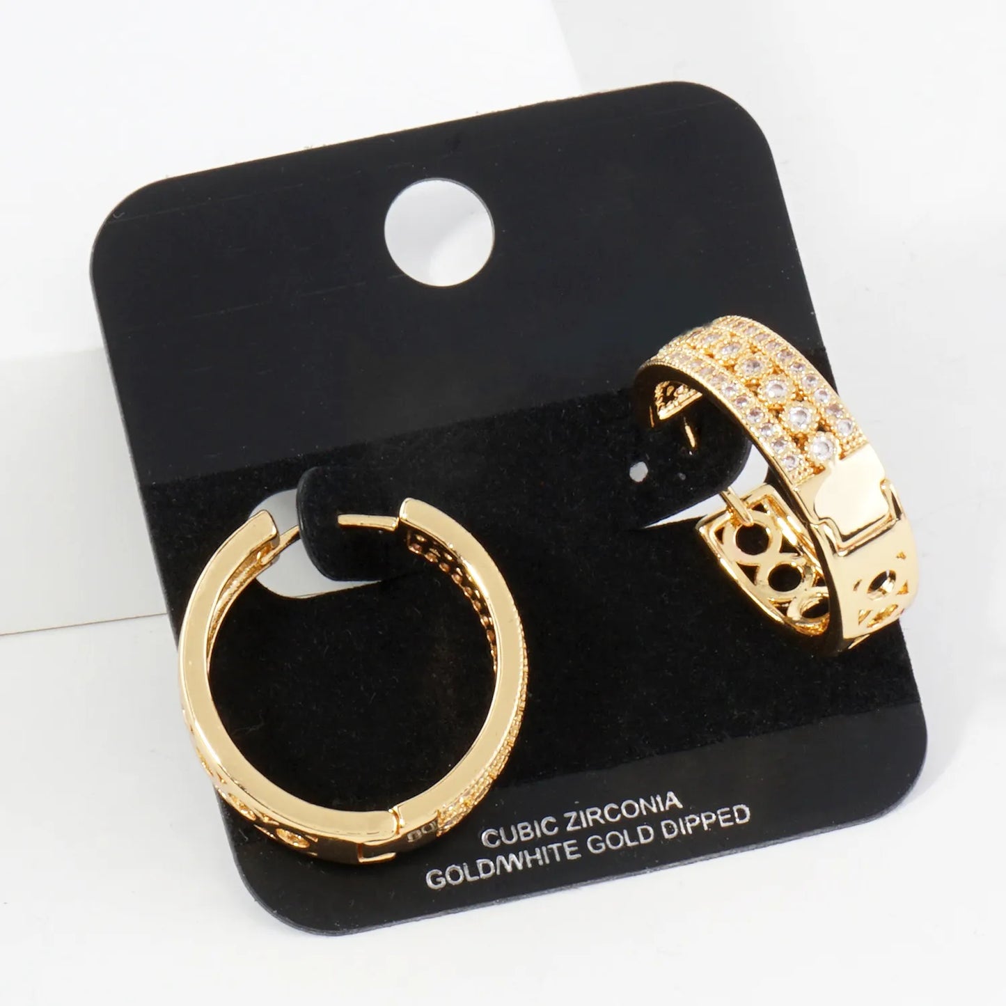 Micro Pave-Set Cubic-Zirconia 20mm Filigree Gold-Dipped Brass 20mm Hinged Hoop Earrings