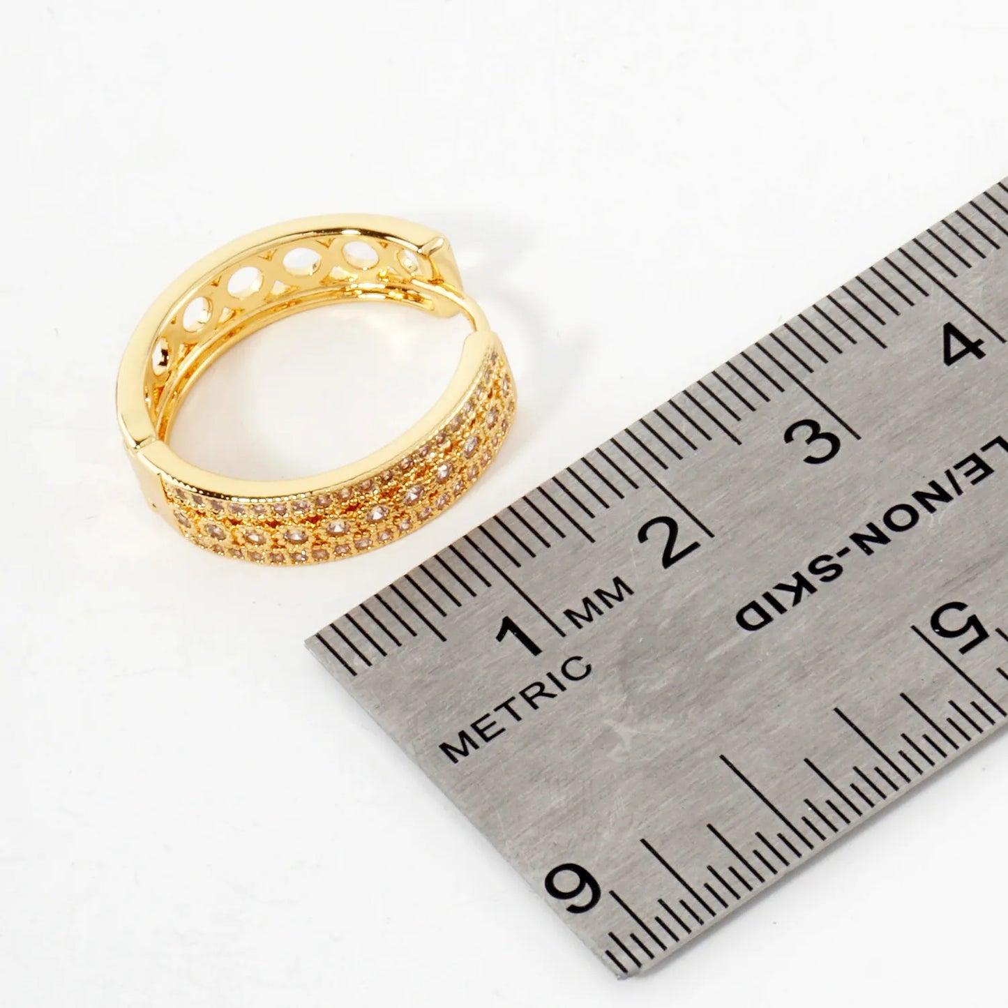 Micro Pave-Set Cubic-Zirconia 20mm Filigree Gold-Dipped Brass 20mm Hinged Hoop Earrings