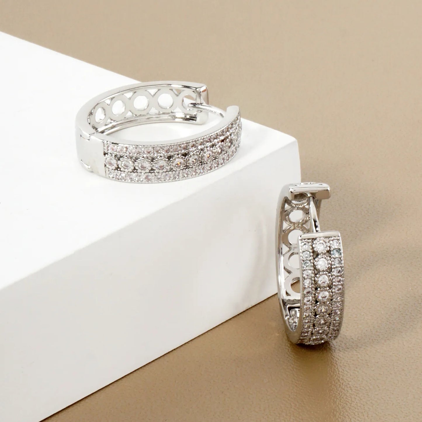 Micro Pave-Set Cubic-Zirconia 20mm Filigree Gold-Dipped Brass 20mm Hinged Hoop Earrings