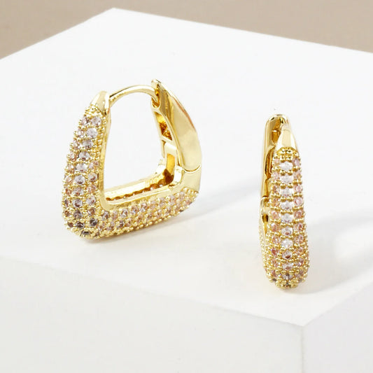 Micro Pave-Set Cubic-Zirconia 20mm Gold-Dipped Brass Triangle Hinged Hoop Earrings