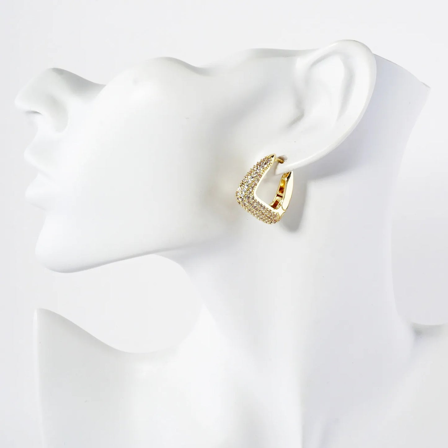 Micro Pave-Set Cubic-Zirconia 20mm Gold-Dipped Brass Triangle Hinged Hoop Earrings