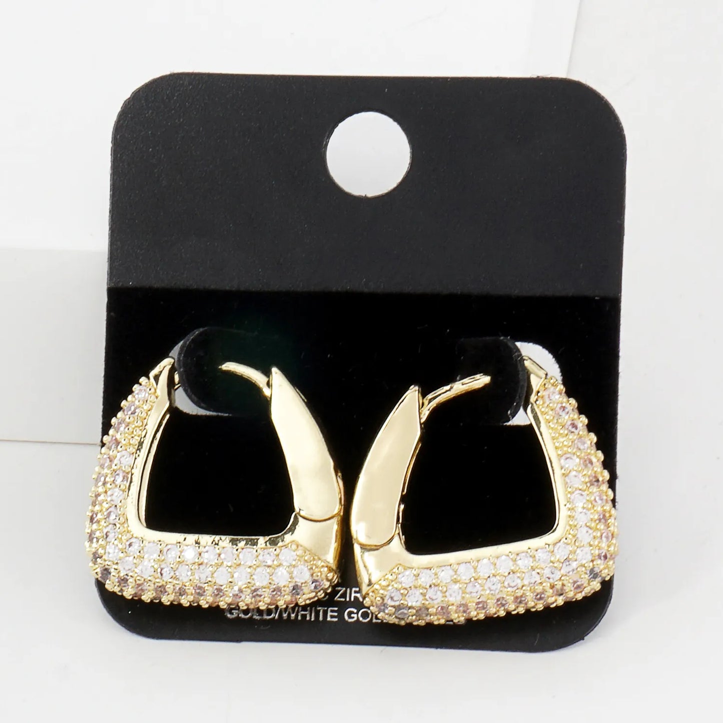 Micro Pave-Set Cubic-Zirconia 20mm Gold-Dipped Brass Triangle Hinged Hoop Earrings