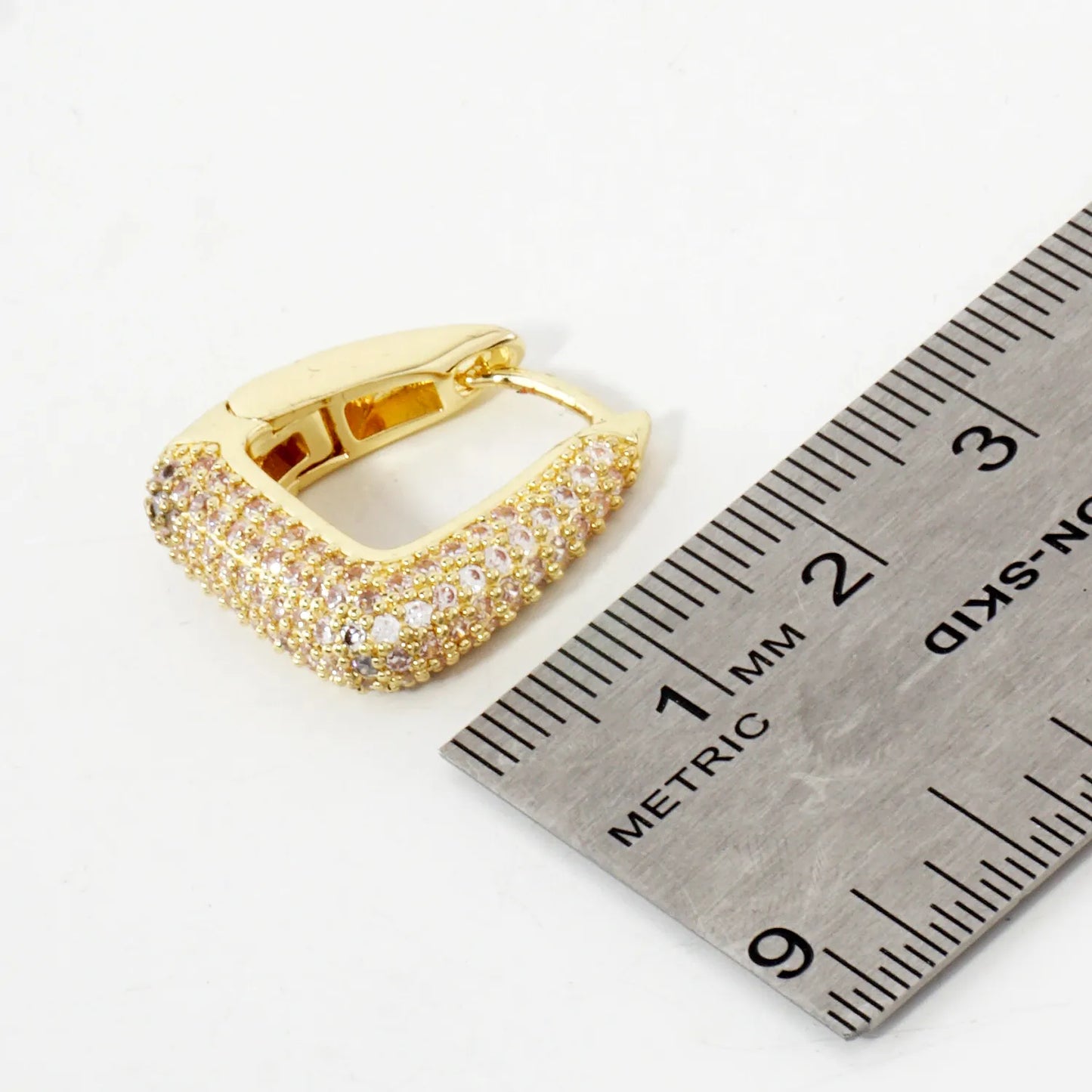 Micro Pave-Set Cubic-Zirconia 20mm Gold-Dipped Brass Triangle Hinged Hoop Earrings