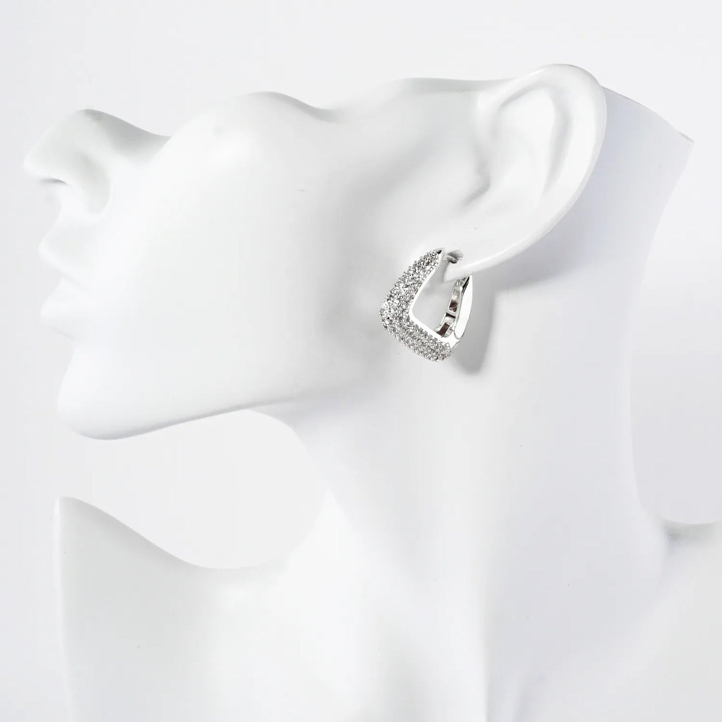 Micro Pave-Set Cubic-Zirconia 20mm Gold-Dipped Brass Triangle Hinged Hoop Earrings