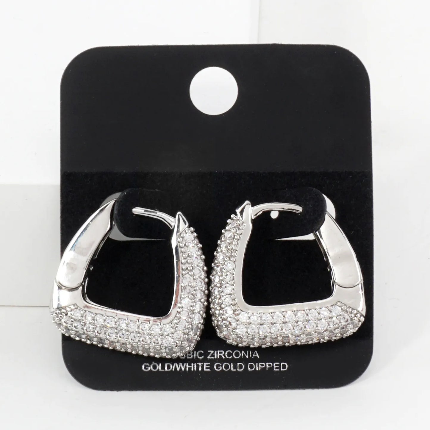 Micro Pave-Set Cubic-Zirconia 20mm Gold-Dipped Brass Triangle Hinged Hoop Earrings
