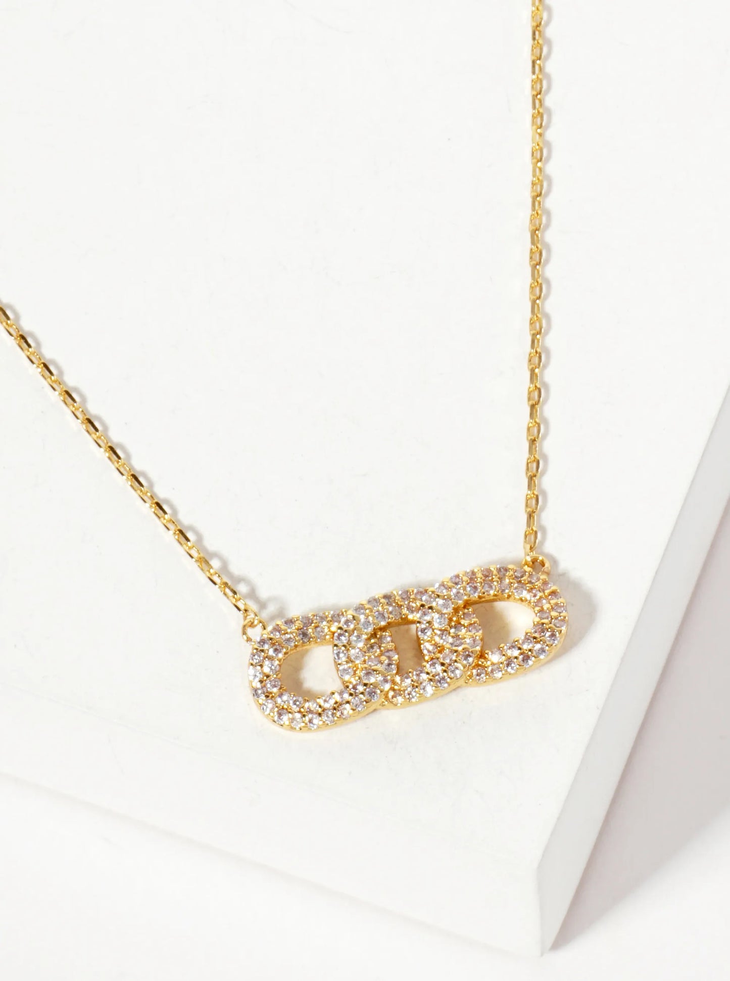 Micro-Pave-Set Cubic-Zirconia Chain Design Pendant 18K-Gold-Dipped Necklace