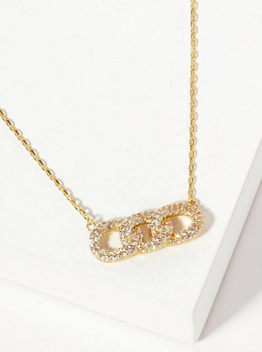 Micro-Pave-Set Cubic-Zirconia Chain Design Pendant 18K-Gold-Dipped Necklace