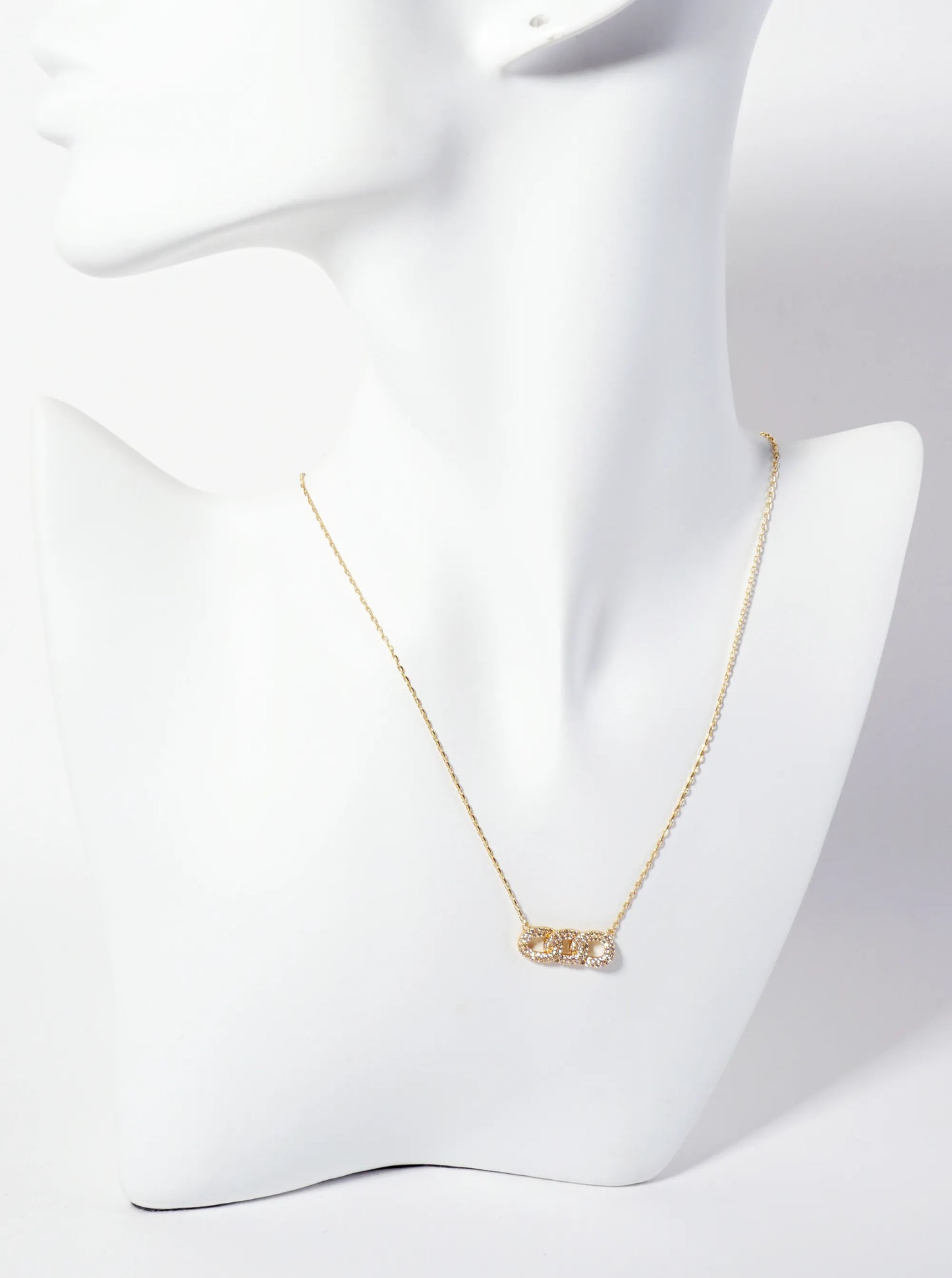 Micro-Pave-Set Cubic-Zirconia Chain Design Pendant 18K-Gold-Dipped Necklace