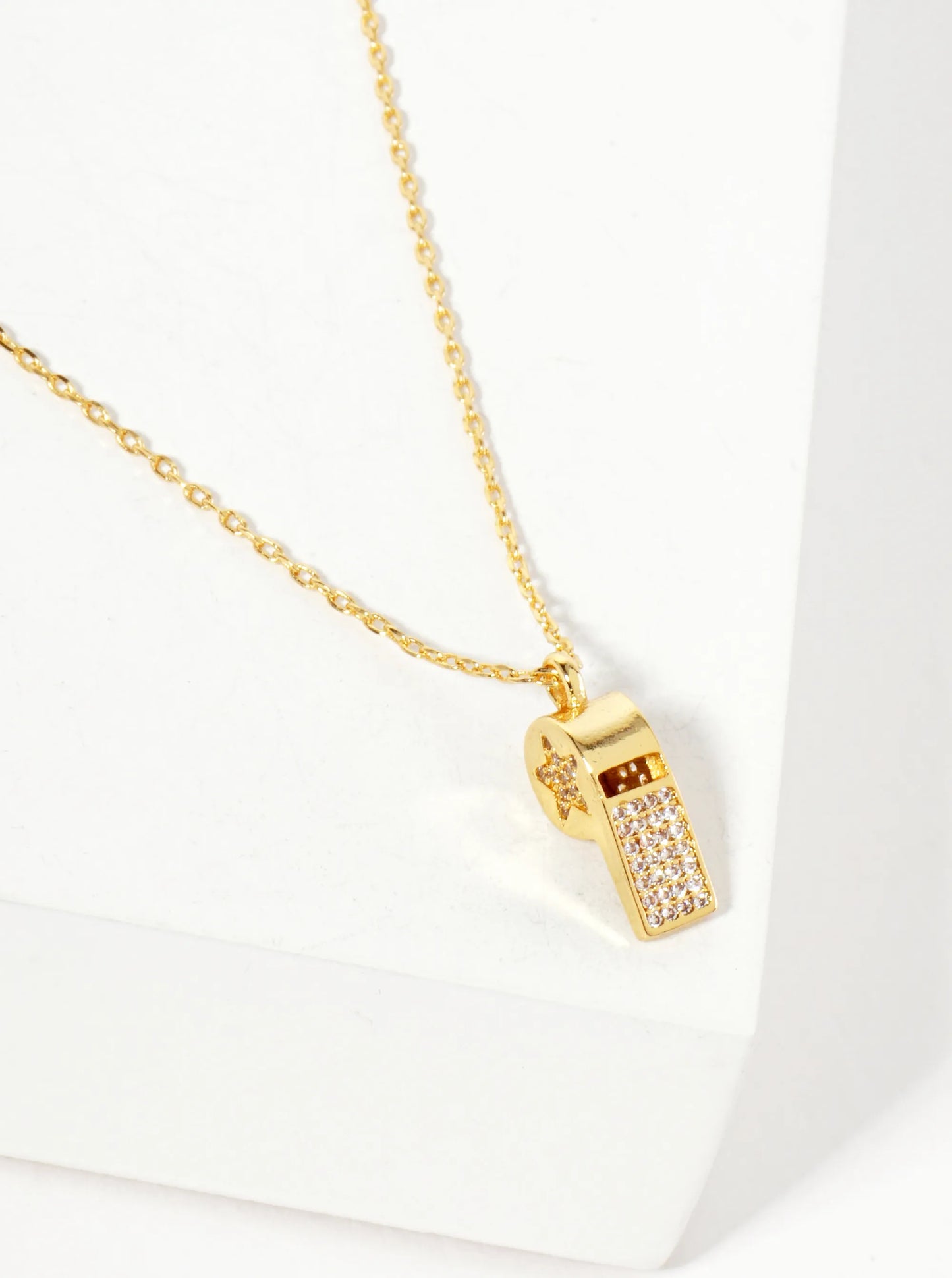 Micro-Pave-Set Cubic-Zirconia Whistle Pendant 18K-Gold-Dipped Necklace