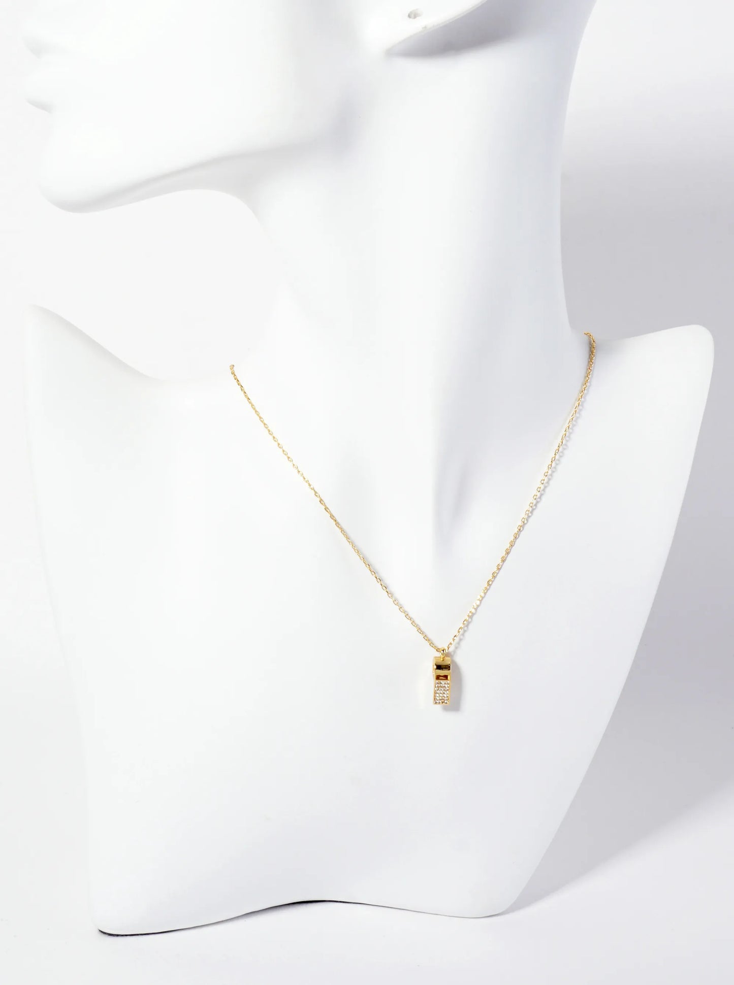 Micro-Pave-Set Cubic-Zirconia Whistle Pendant 18K-Gold-Dipped Necklace