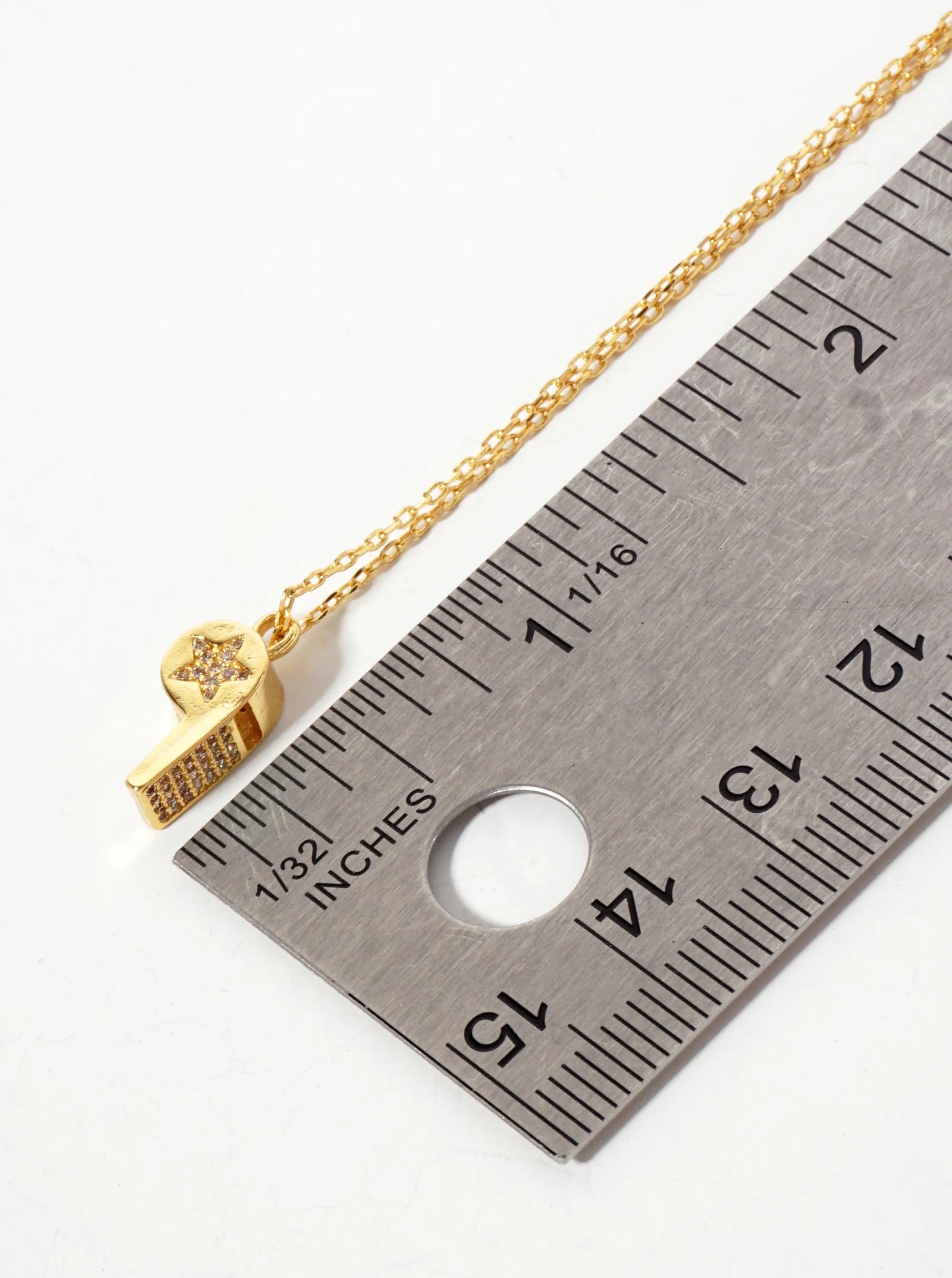 Micro-Pave-Set Cubic-Zirconia Whistle Pendant 18K-Gold-Dipped Necklace