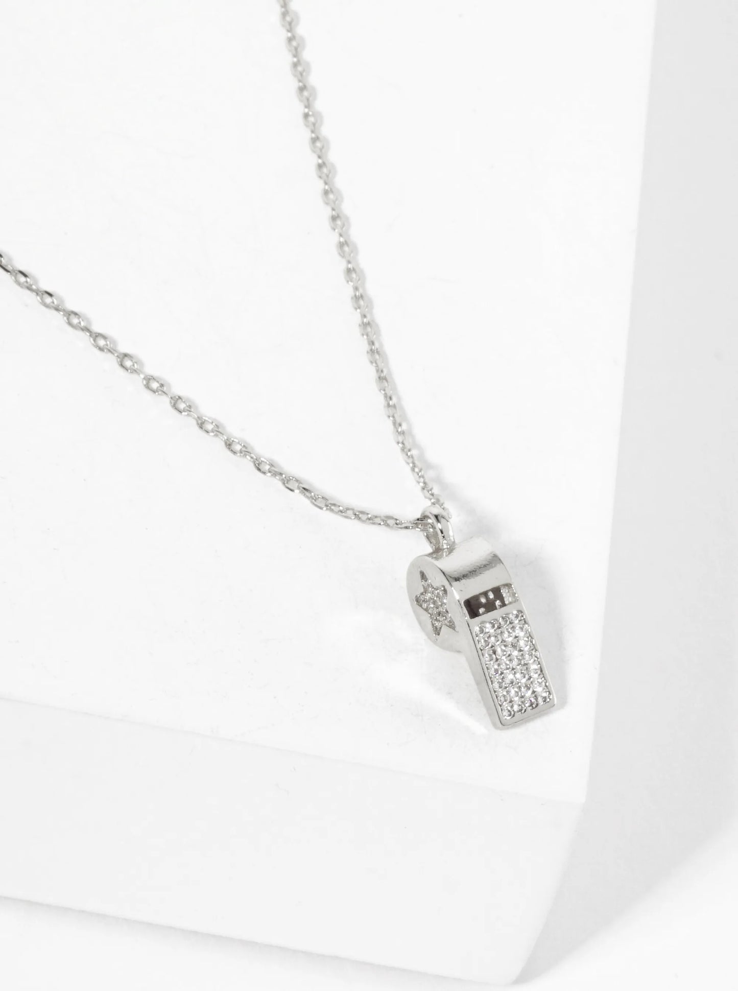 Micro-Pave-Set Cubic-Zirconia Whistle Pendant 18K-Gold-Dipped Necklace