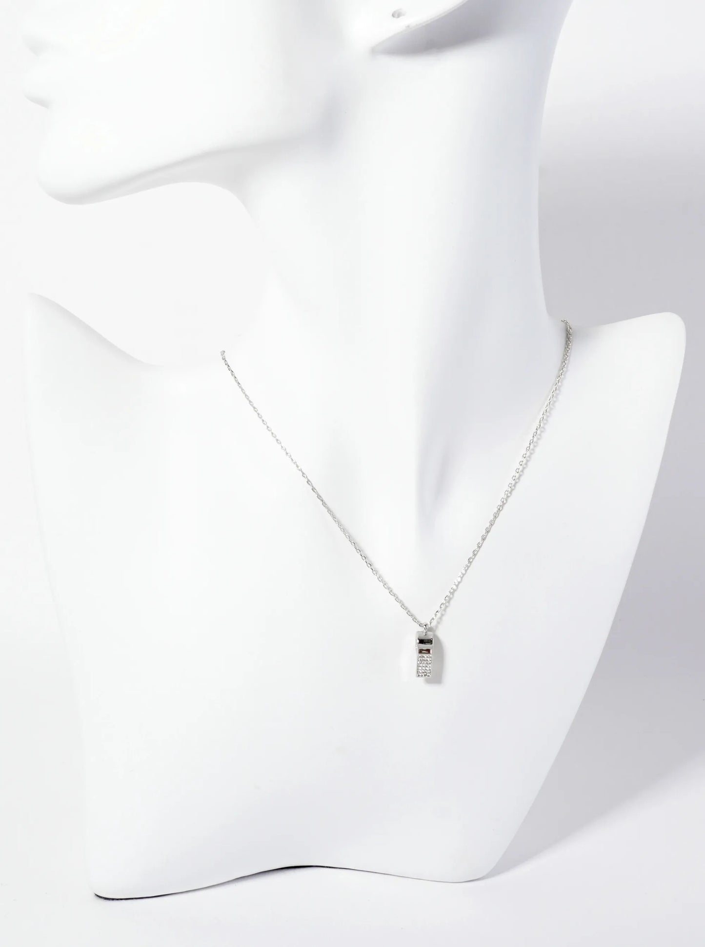 Micro-Pave-Set Cubic-Zirconia Whistle Pendant 18K-Gold-Dipped Necklace