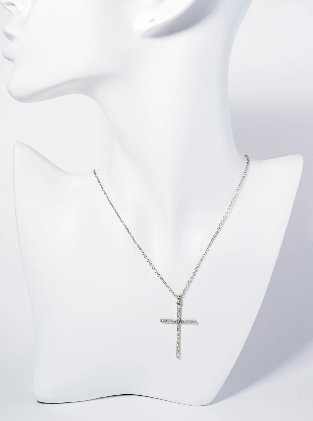 Micro Pave Set Rhinestone Cross Pendant Necklace